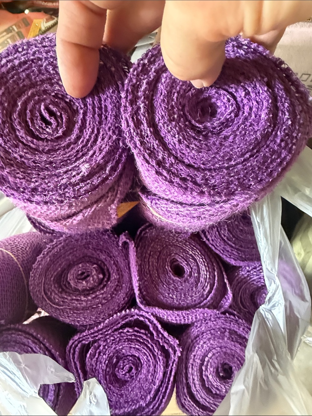 12 Purple Burlap Rolls - each one is 5 1/2” x 15’